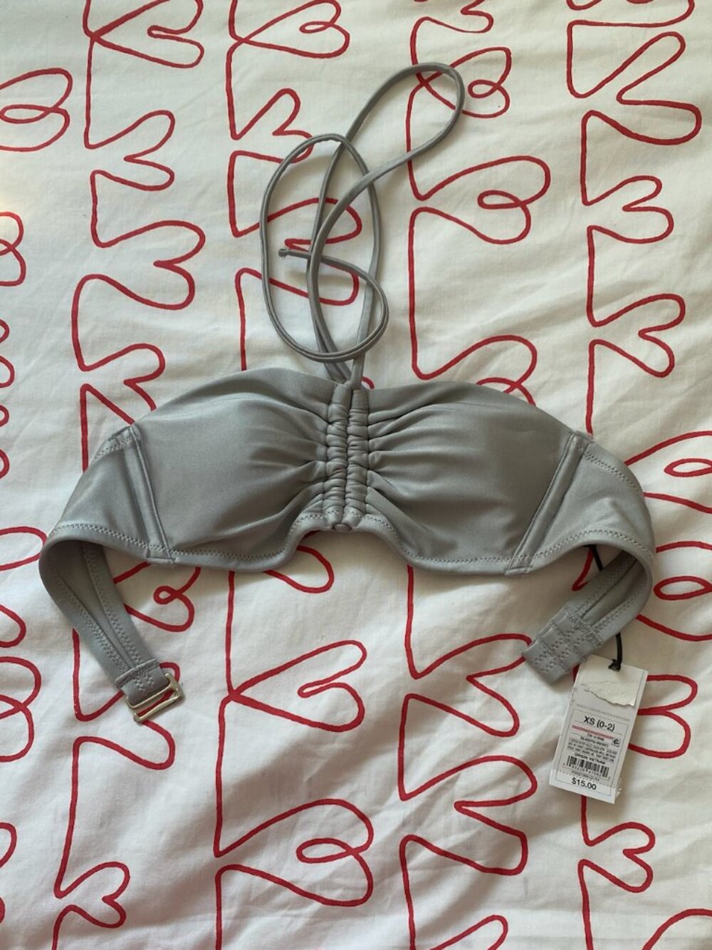 Shade & Shore Silver Ruched Halter Bandeau Bikini Top XS NWT